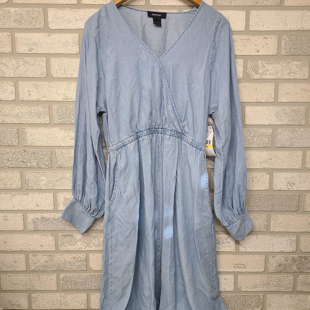 Karen Kane Faux Wrap Chambray Dress